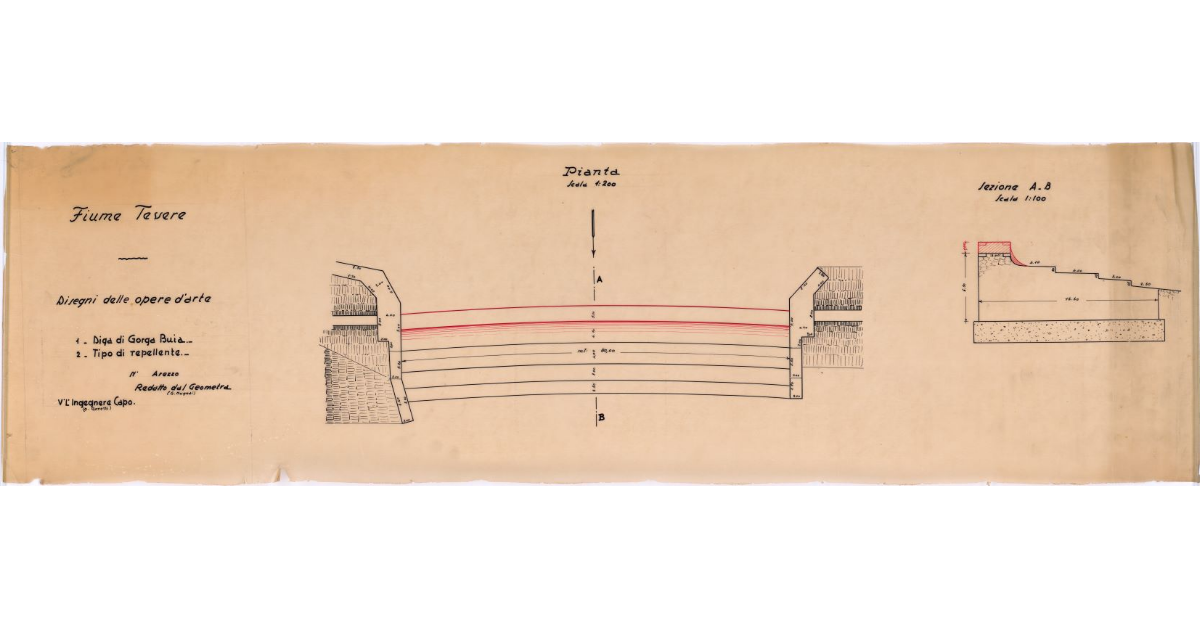 Fiume Tevere. Disegni delle opere d'arte