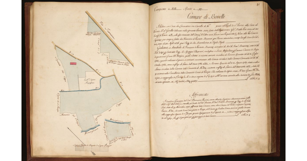 [Pianta di un podere con casa da lavoratore situato in località "al Gorello", Comune di Bonelle, Popolo di S. Pierino alla Casa]