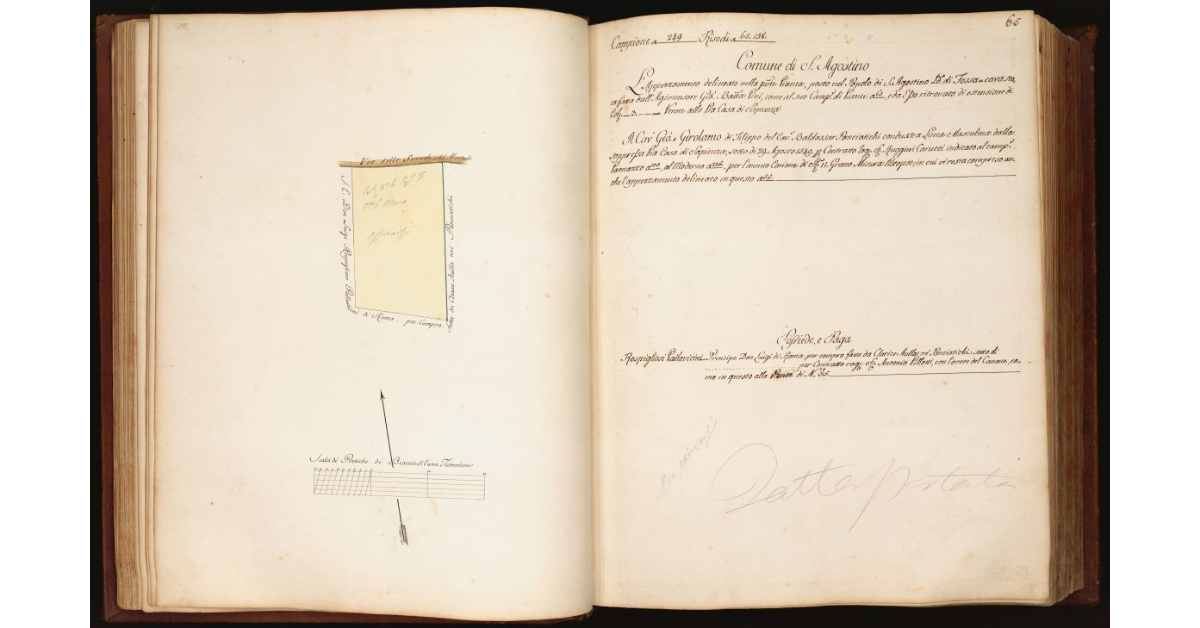 [Pianta di un appezzamento di terreno posseduto dal principe don Luigi Rospigliosi Pallavicini, situato in località "Fossa cava", Comune e Popolo di S. Agostino]