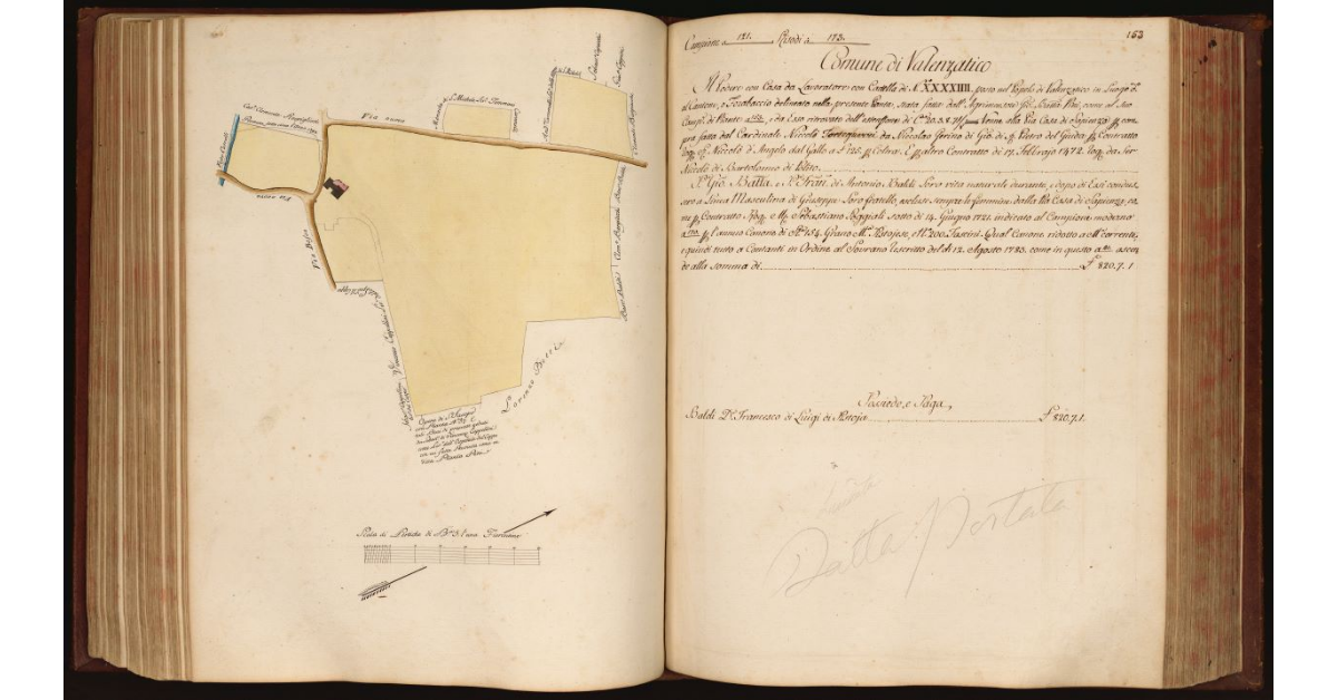 Pianta di un podere con casa da lavoratore situato in località "al Cantone" o "Forabaccio" nel Comune e Popolo di Valenzatico]