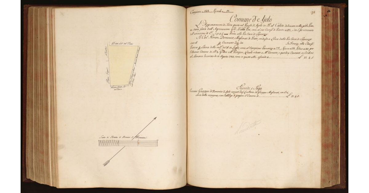 [Pianta di un appezzamento di terreno posto in località "al Calice" nel Comune e Popolo d’Aiolo]