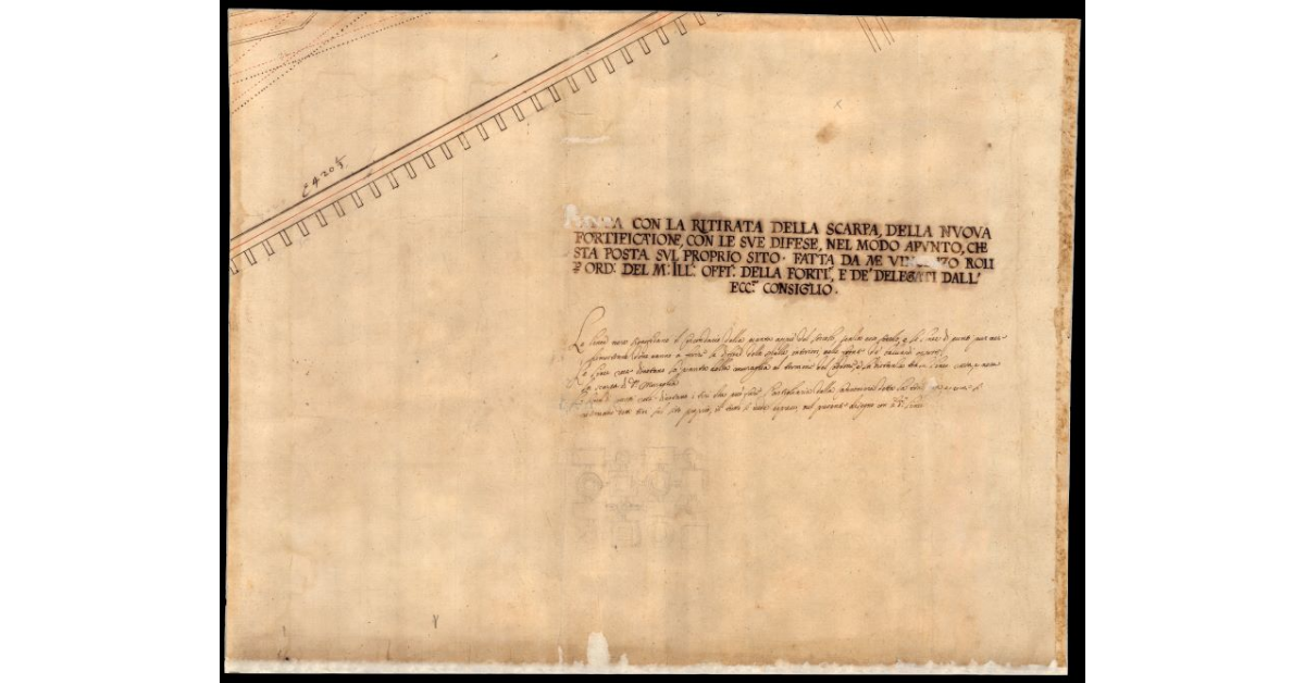 Pianta con la ritirata della scarpa della nuova fortificatione con le sue difese, nel modo apunto che sta posta sul proprio sito [a Lucca]