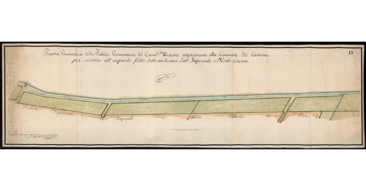 Pianta geometrica delle Praterie Comunanze del Canal Maestro appartenenti alla Comunità di Cortona per servire all'acquisto fatto delle medesime dall'Imperiale e Reale Corona
