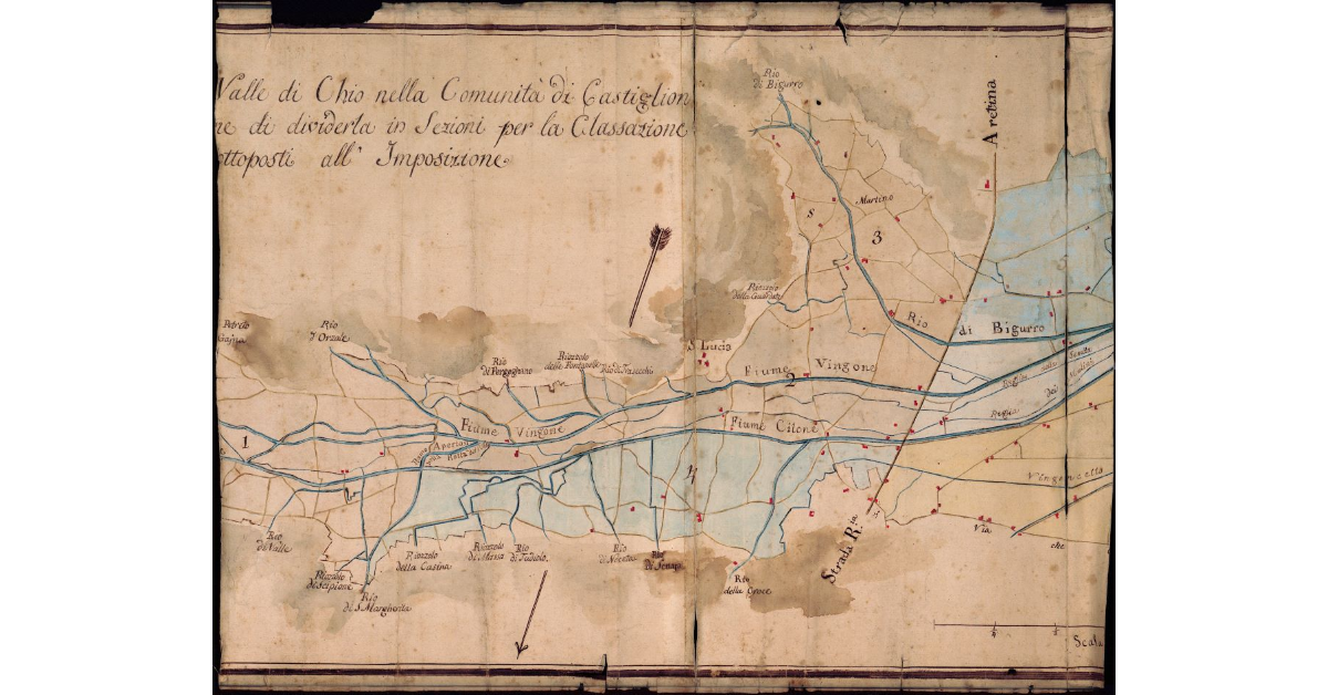 Pianta che dimostra la posizione della Valle di Chio nella Comunità di Castiglion Fiorentino