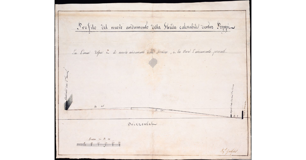 Profilo del nuovo andamento della Strada calessabile dentro Poppi