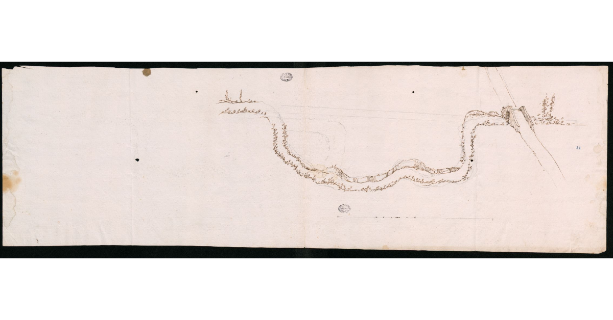 [Incrocio di strada con ponte ad un'arcata con corso d'acqua]