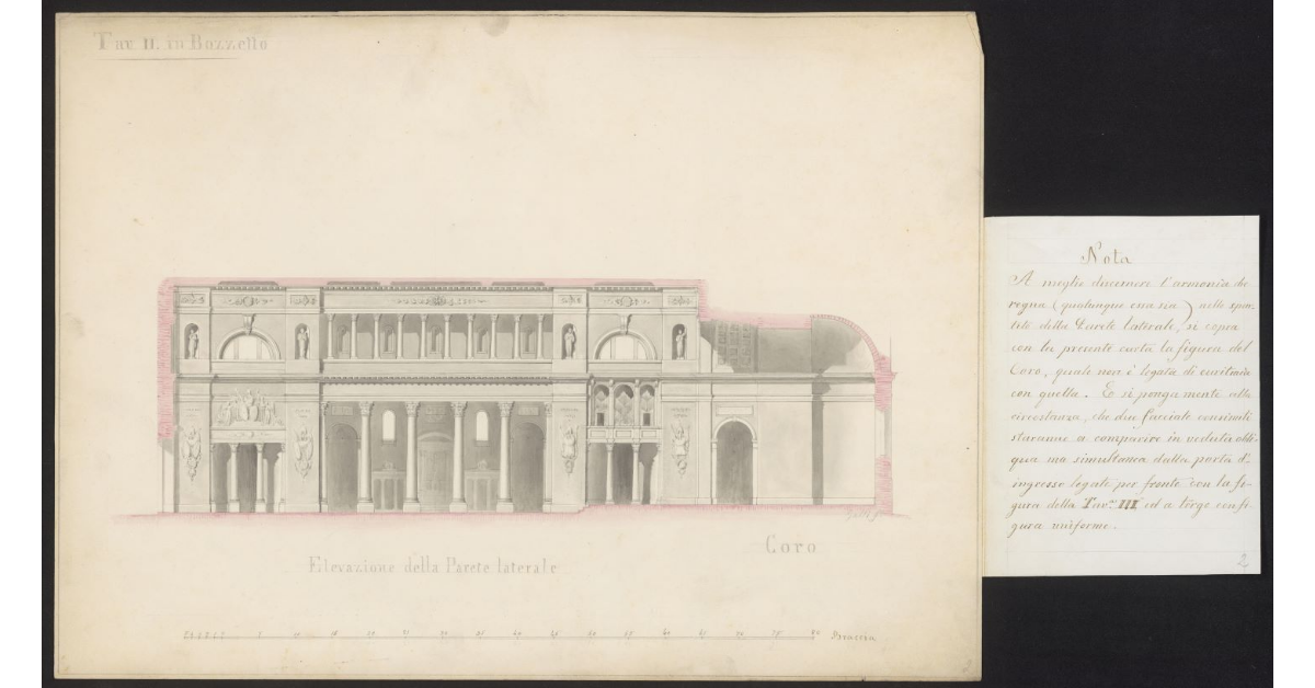 Elevazione della parete laterale. Tav. II. In bozzetto