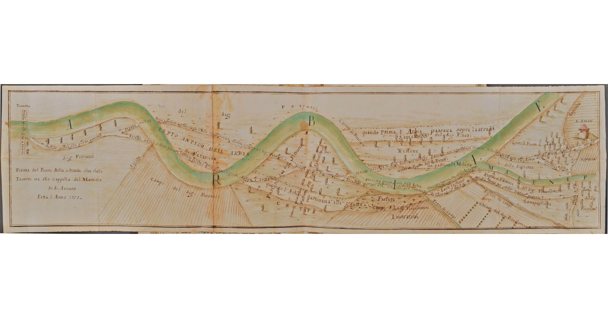 Pianta del Fiume Arbia, e Strada che dalle Taverne va alla Cappella del Martirio di Sant'Anzano [a Dofana]