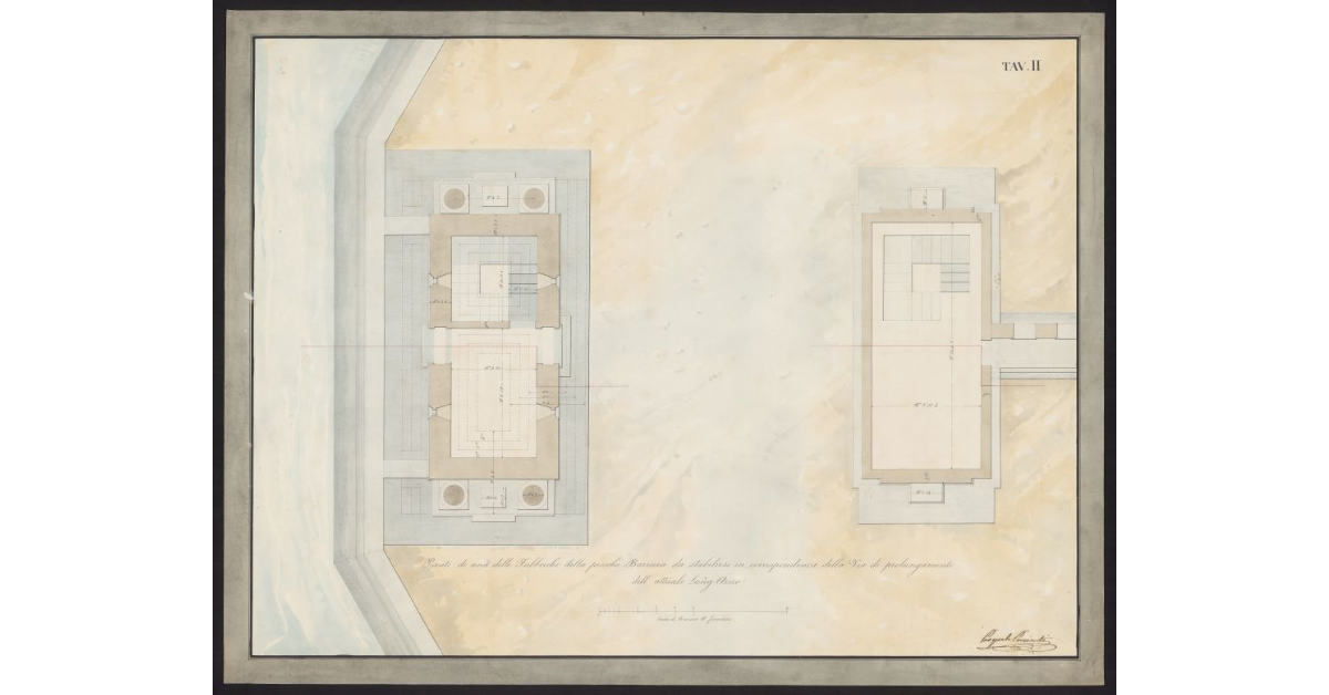 Tav. II Pianta di una delle fabbriche della piccola barriera da stabilirsi in corrispondenza della via di prolungamento dell’attuale lungarno