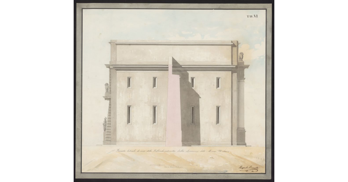 Tav. VI Facciata laterale di una delle fabbriche interrotta dalla elevazione delle mura urbane