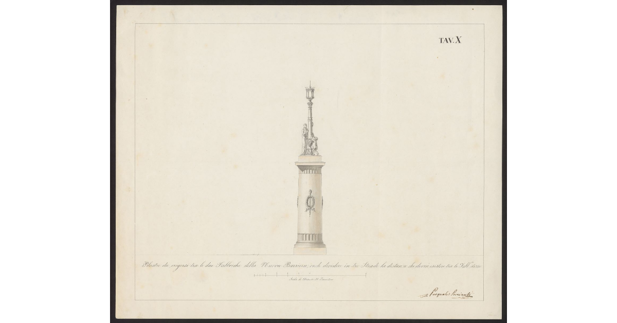 Tav. X Pilastro da erigersi tra le due fabbriche della nuova barriera onde dividere in tre strade la distanza che dovrà esistere tra le fabbriche stesse [di Firenze]