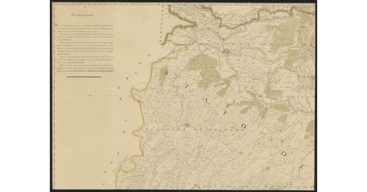 Carta geografica di parte del Granducato di Toscana e dello Stato della Chiesa, delineata specialmente per lume e regola dei progetti riguardanti la strada di commercio per unire i due mari