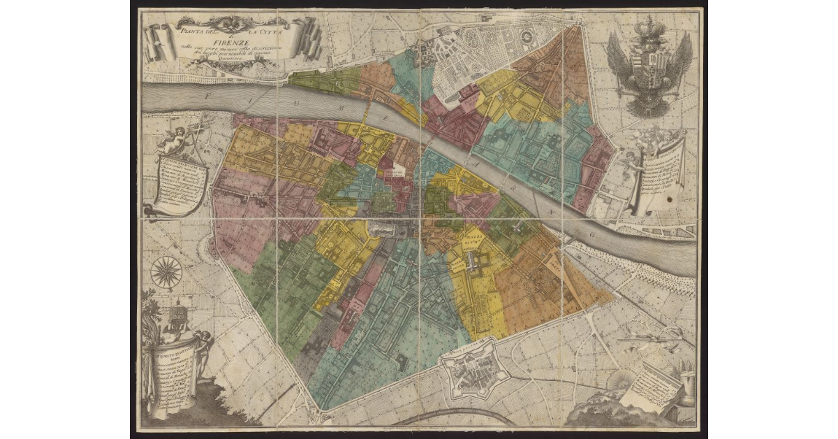 Pianta della città di Firenze nelle sue vere misure con la descrizione dei luoghi più notabili di ciascun quartiere