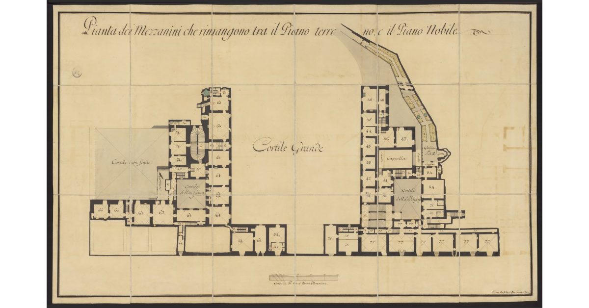 Pianta dei mezzanini che rimangono fra il piano terreno e il piano nobile [a Palazzo Pitti di Firenze]