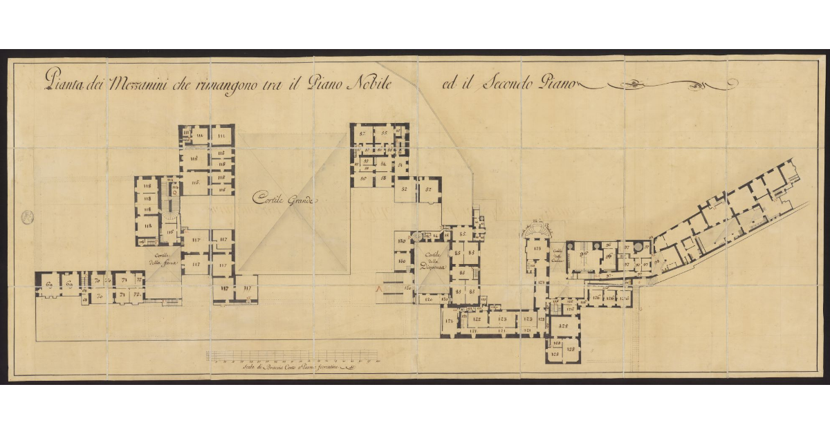 Pianta dei mezzanini che rimangano fra il piano nobile e il secondo piano [di Palazzo Pitti]
