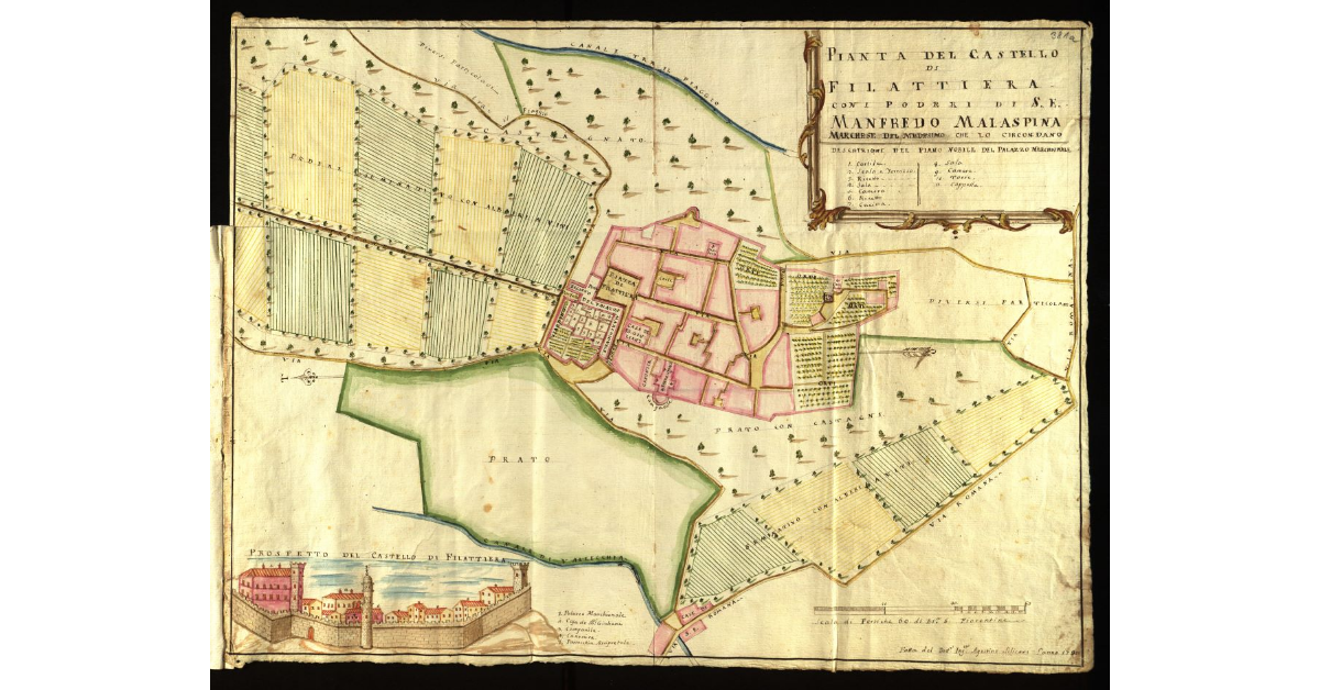 Pianta del Castello di Filattiera con i poderi di S. E. Manfredo Malaspina Marchese del medesimo che lo circondano