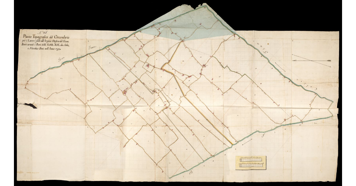 Pianta Topografica del Circondario per i lavori fatti all'argine destro del Fiume Bure avanti i beni delle Rev.de MM.e da Sala, e Niccolao Bini nell'Anno 1797
