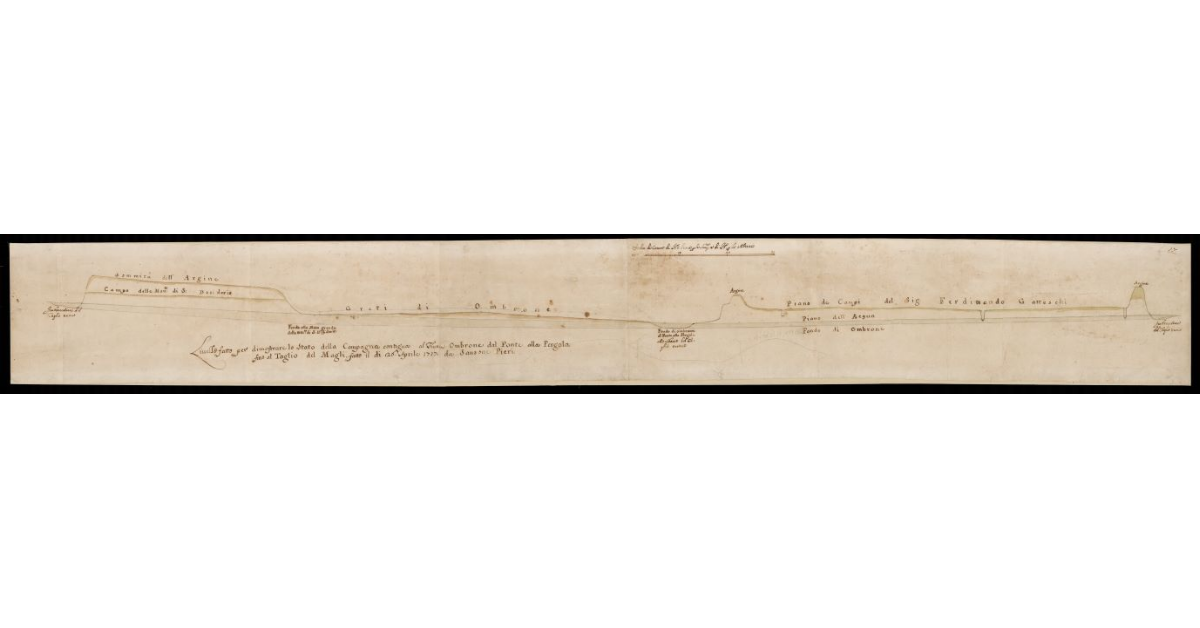 Lucido fatto per dimostrare lo stato della campagna contigua al Fiume Ombrone dal Ponte alla Pergola fino al Taglio del Magli fatto il dì 26 Aprile 1717 da Sansone Pieri