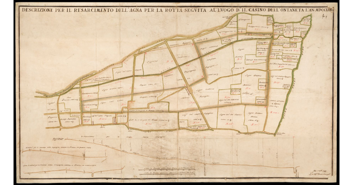 Descrizione per il resarcimento dell'Agna per la rotta seguita al luogo d.to il Casino dell'Ontaneta l'an.o MDCCXXXV