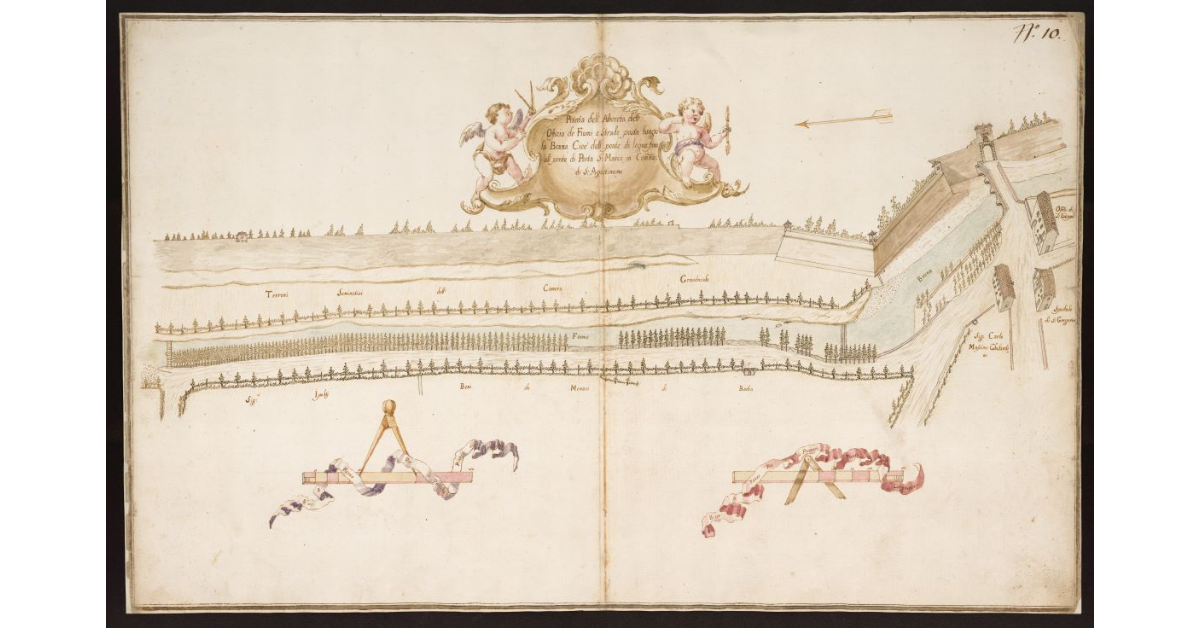 Pianta dell'Albereta dell'Offizio de Fiumi e Strade, posta lungo la Brana, cioè dal Ponte di Legno fino al Ponte di Porta S. Marco in Comune di S. Agostino