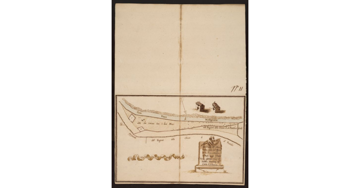 Pianta dell'Albereta e sito dell'Offizio de Fiumi e Strade, posta lungo il fiume Vincio, affittata a Gio. di Bartolomeo Bartoletti in Comune di S. Piero