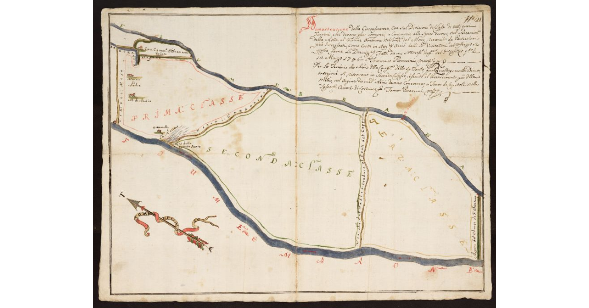 [Pianta schematica dell'area pistoiese compresa fra i fiumi Ombrone e Brana ad est della Via del Moso]