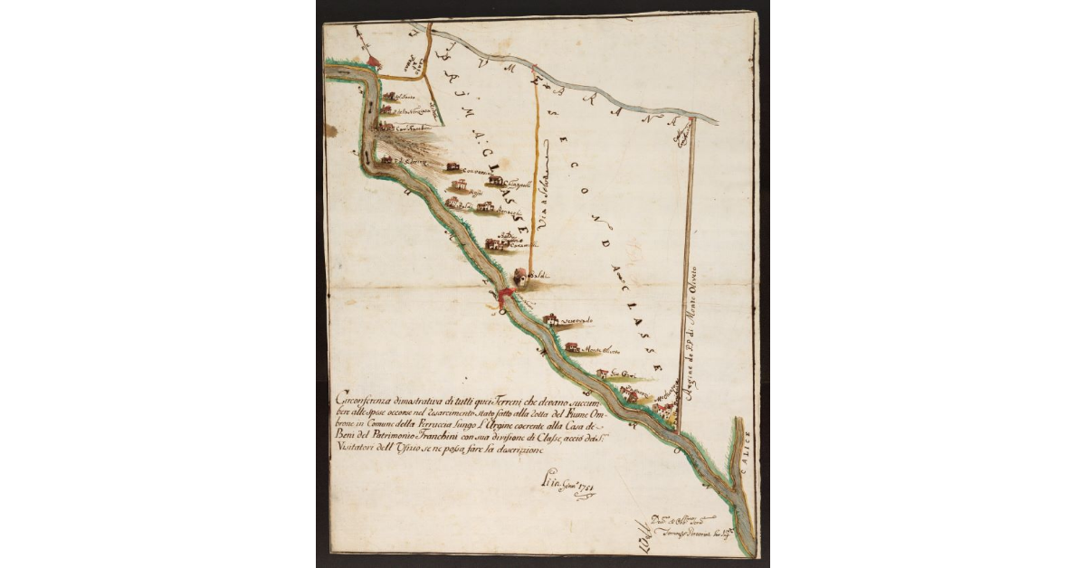 [Pianta del territorio compreso fra l'Ombrone pistoiese, il fiume Brana e l'Argine dei padri di Monte Oliveto]