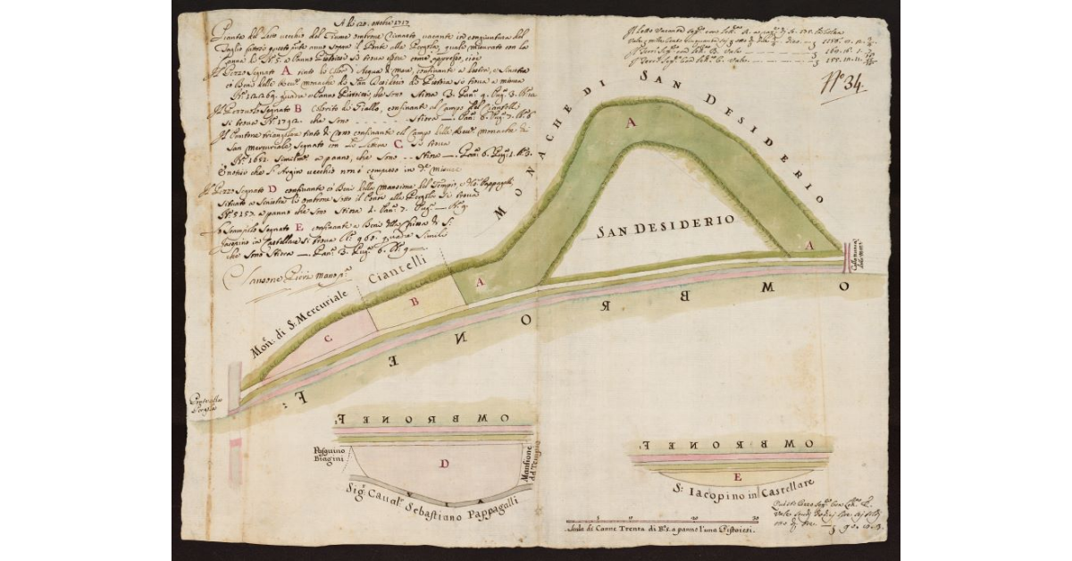 Pianta del letto vecchio del Fiume Ombrone rimasto vacante in congiuntura del taglio fattosi questo presente anno sopra il Ponte alla Pergola