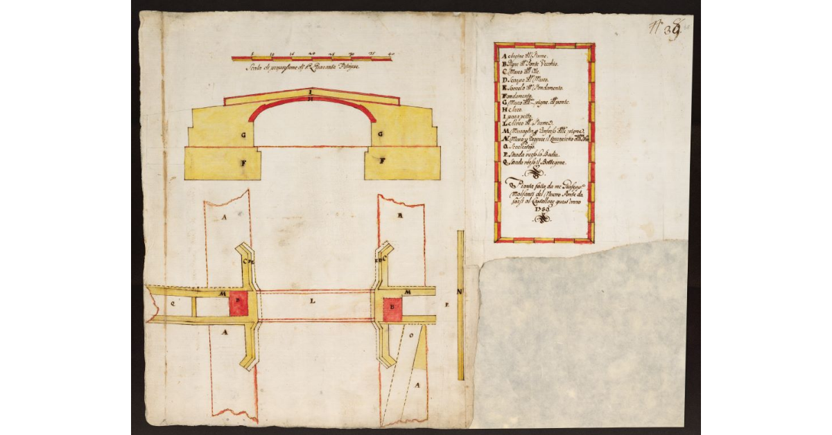 Pianta fatta da me Giuseppe Malfanti del Nuovo Ponte da farsi al Castellare quest'anno 1739