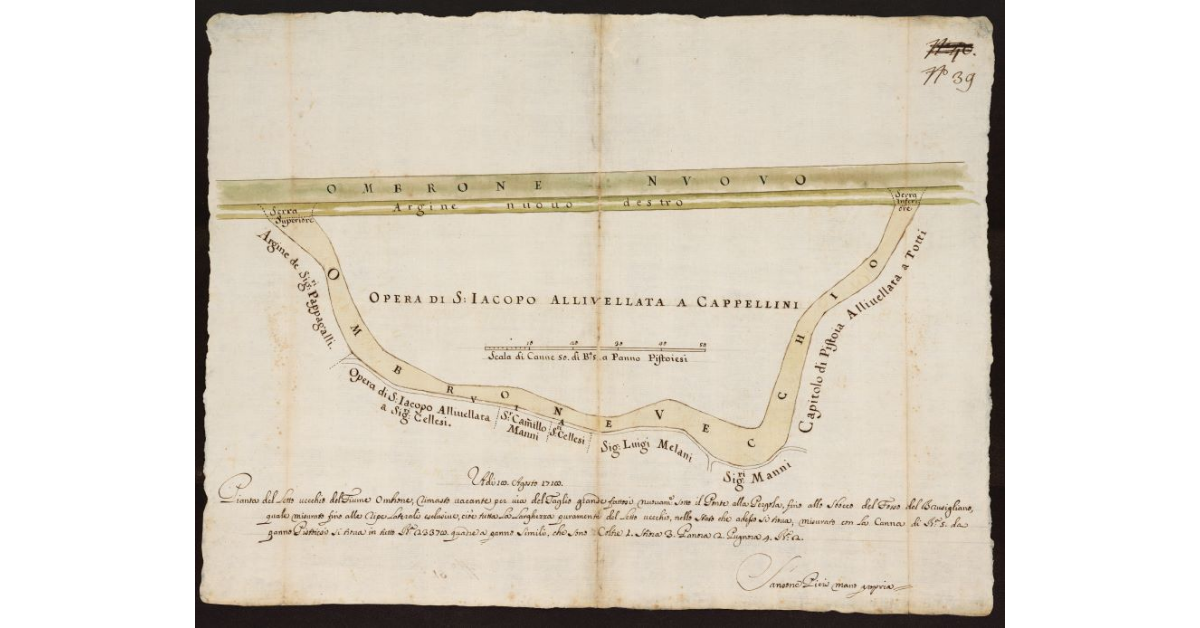 Pianta del letto vecchio del Fiume Ombrone, rimasto vacante per via del Taglio grande fattosi nuovamente sotto il Ponte alla Pergola, fino allo sbocco del Fosso di Brusigliano