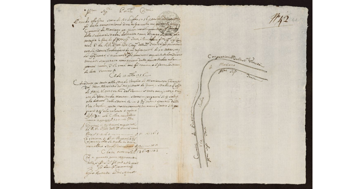 [Pianta della strada vecchia di Masiano lungo l'Ombrone]