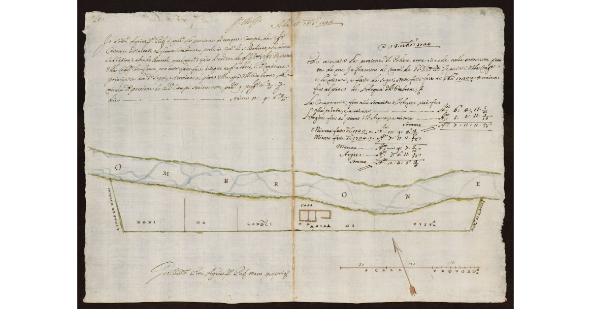 [Pianta di cinque campi posti lungo l'Ombrone Nuovo nel Comune di San Bastiano]
