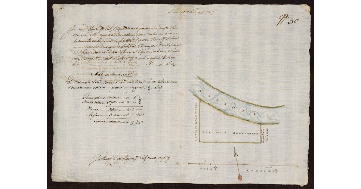 [Pianta dei terreni posti lungo l'Ombrone Nuovo nel Comune di San Bastiano]