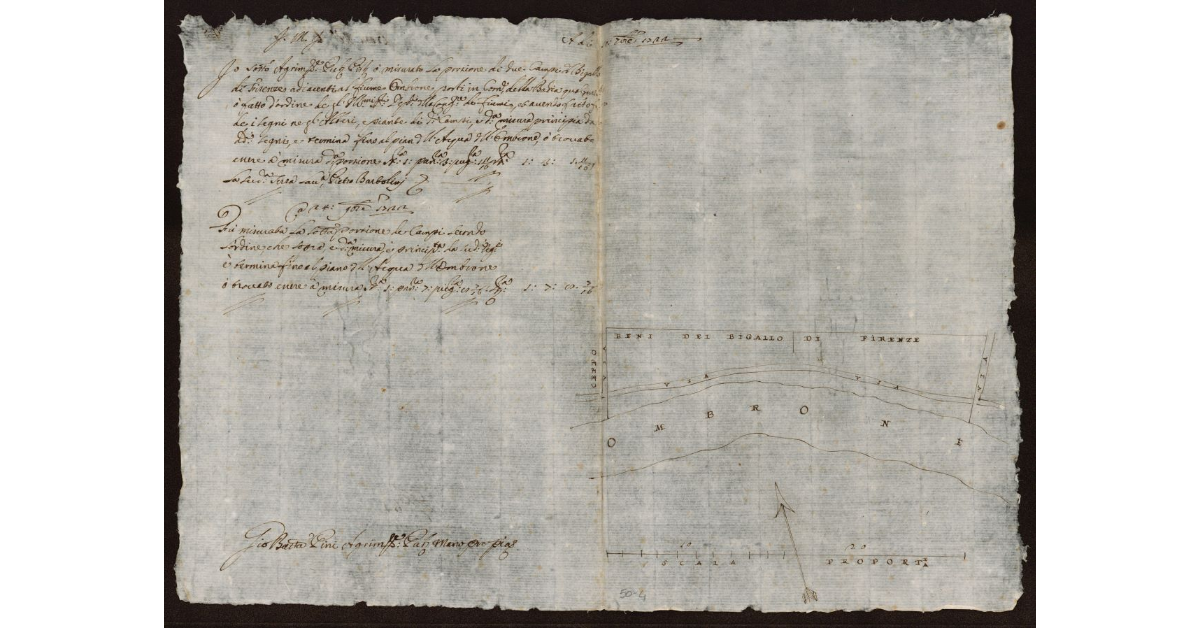 [Pianta dei terreni posti lungo l'Ombrone Nuovo nel Comune della Badia]