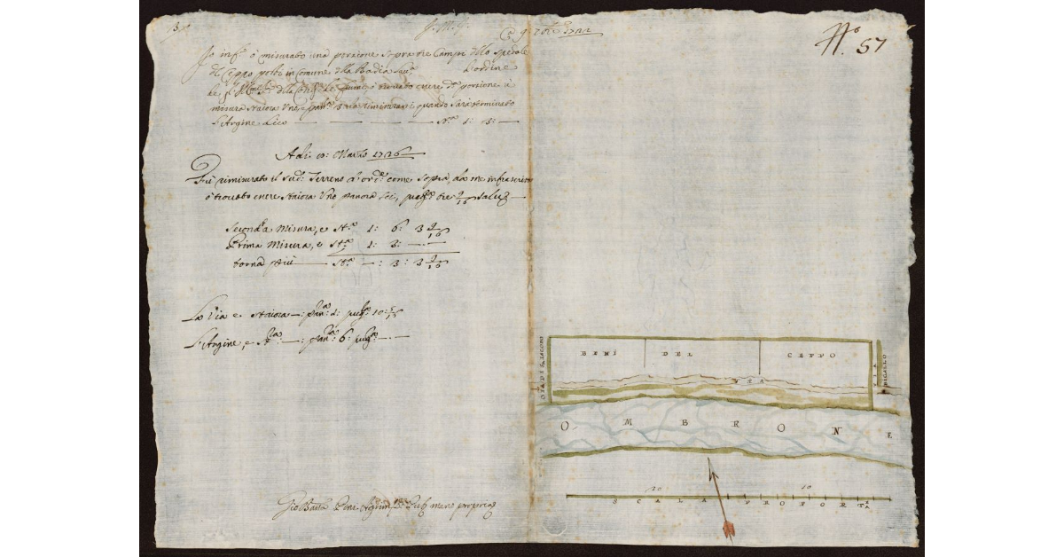 [Pianta dell'Ombrone Nuovo nel Pistoiese nel Comune di Badia nei terreni dell'Ospedale del Ceppo di Pistoia]