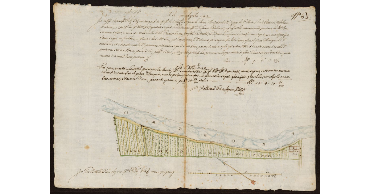 [Pianta dell'Ombrone Nuovo nel Pistoiese nei terreni di proprietà dell'Ospedale del Ceppo di Pistoia in prossimità del Ponte al Castellare]