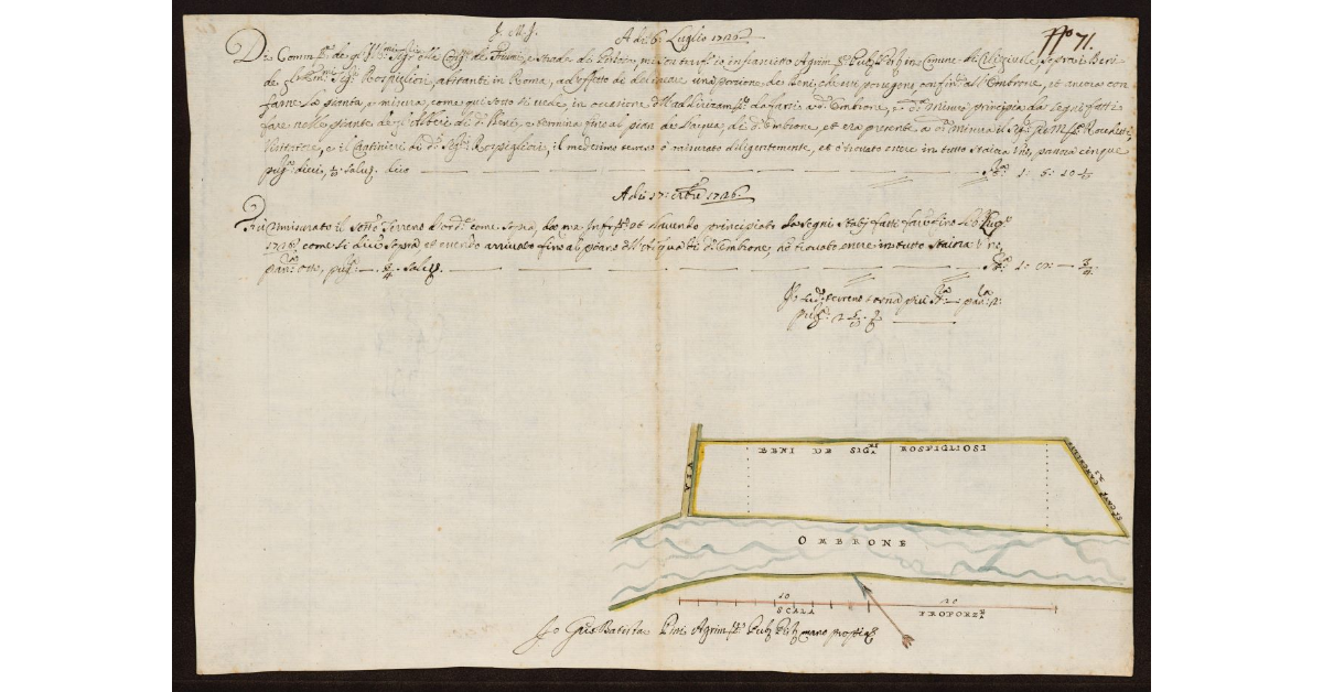 [Pianta dell'Ombrone Nuovo nel Pistoiese nei terreni dei Signori Rospigliosi di Roma nel Comune di Ciliegiole]