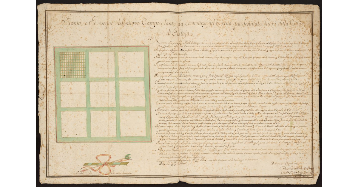 Pianta e disegno del nuovo Campo Santo da costruirsi nel terreno già destinato fuori della Città di Pistoia