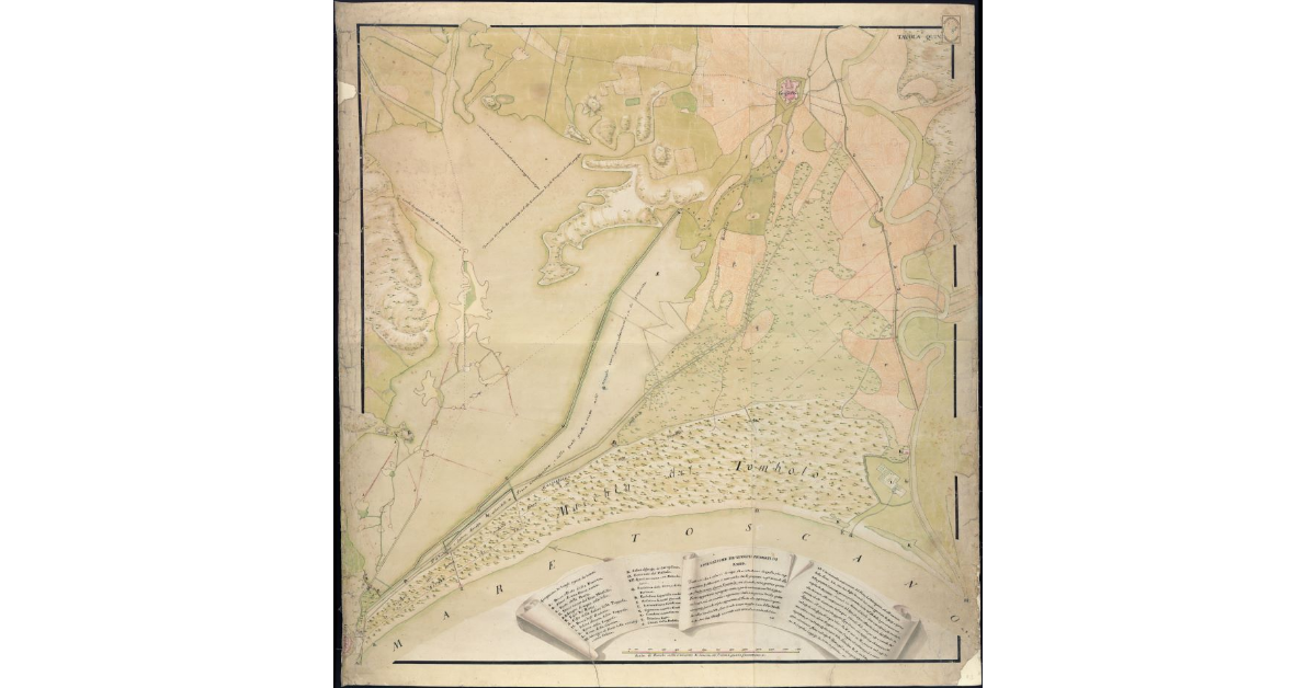 [Planimetria del Padule di Castiglione della Pescaia con annotazioni storiche e geografiche]