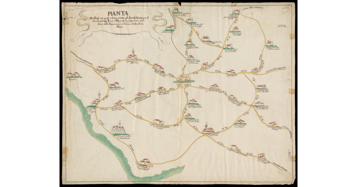 Pianta dei Paesi nei quali restano situati gli Spedali fissati per il ricevimento dei poveri, e pellegrini che passeranno per lo Stato della Toscana per andarsene ad'altri Stati Alieni