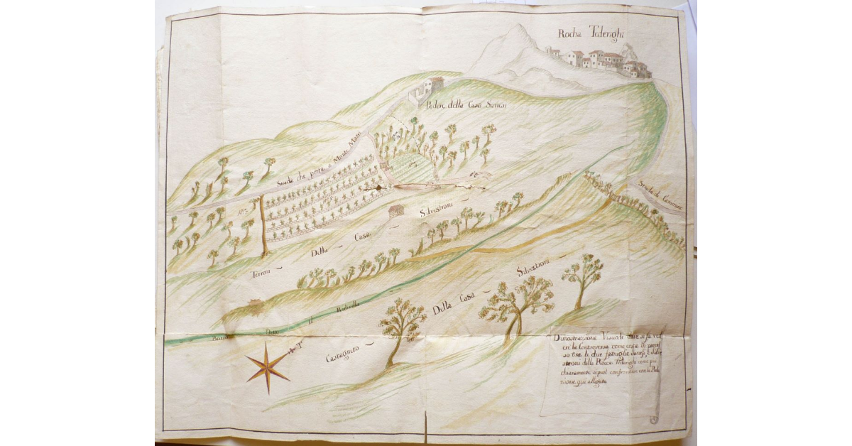 Dimostrazione Visuale dove si fa vedere la Controversa come costa in processo tra le due famiglie Sanesi, e Silvestroni della Rocca Tederighi come più chiaramente si puol confrontare con la Relazione qui allegata