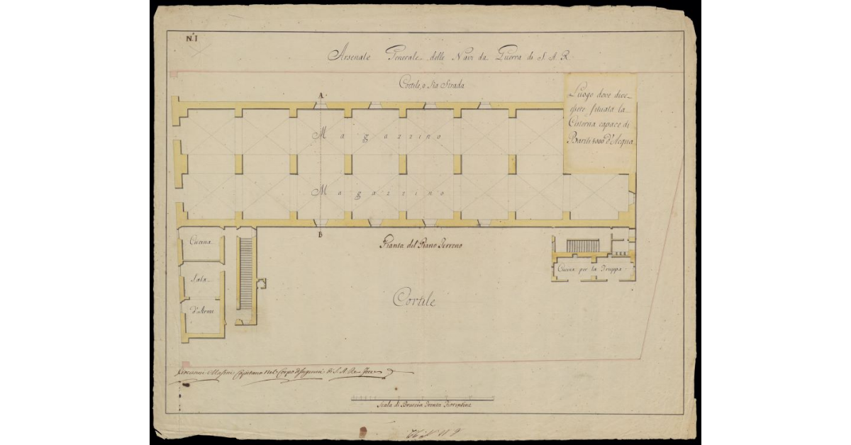 Arsenale Generale delle navi da guerra di S.A.R. [Pianta del cortile e del piano terreno]. N. I