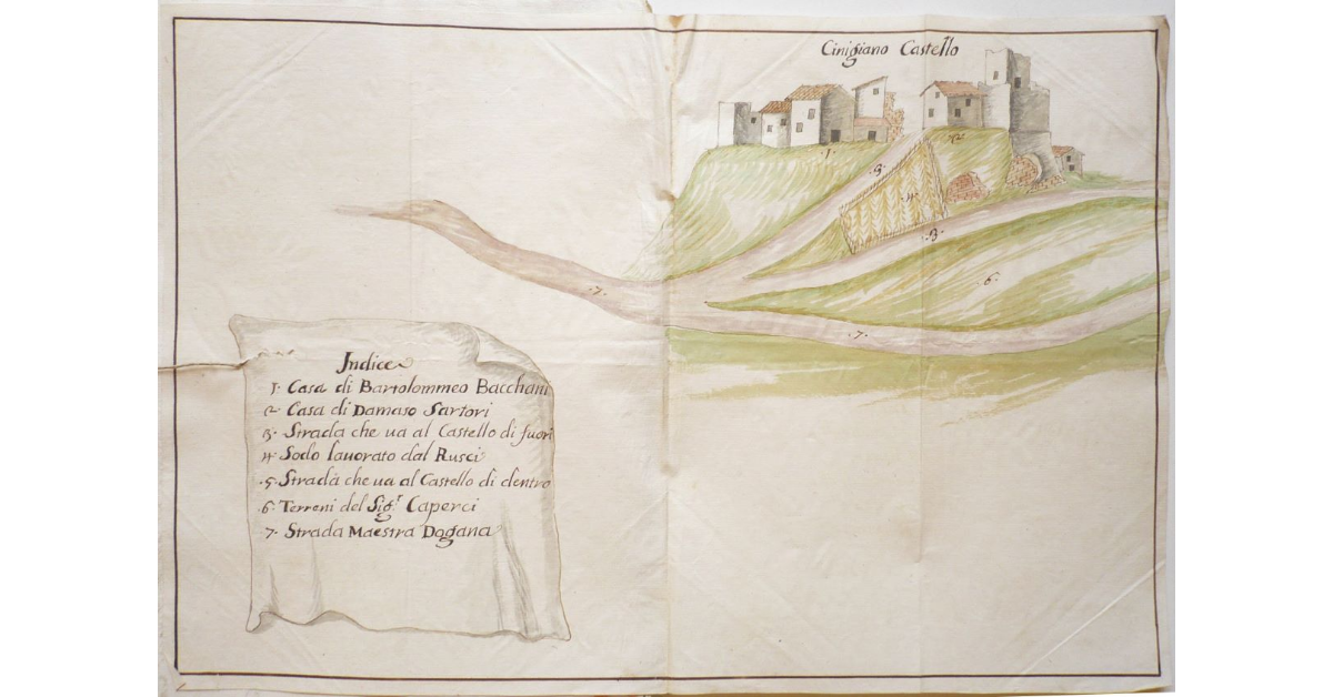 [Orticello posto in contrada la Porticciola tra a due strade che portano a Cinigiano]