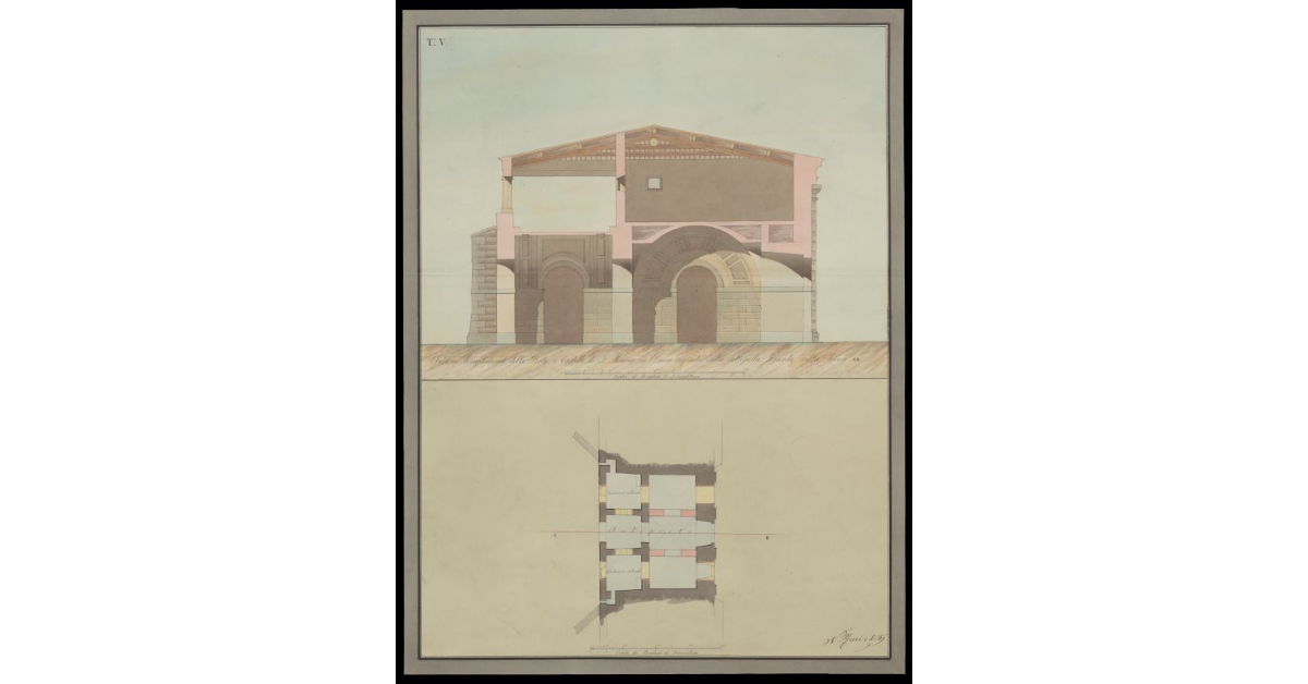 Sezione longitudinale della Porta e Castello di S. Maria in Lucca segnata nella sottoposta pianta sulla linea AB