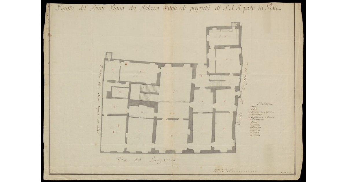Pianta del primo piano del Palazzo Vitelli di proprietà di S.A.R. posto in Pisa