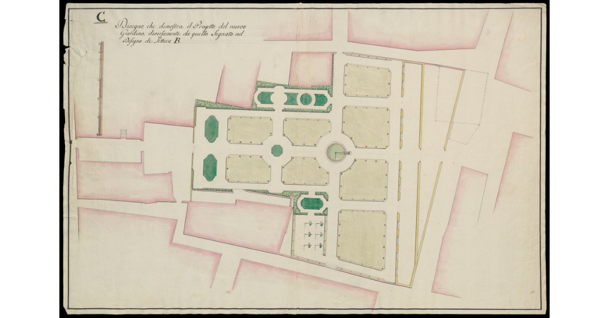 Disegno che dimostra il progetto del nuovo giardino [del Palazzo Vitelli di Pisa] diversamente da quello segnato nel disegno di lettera B