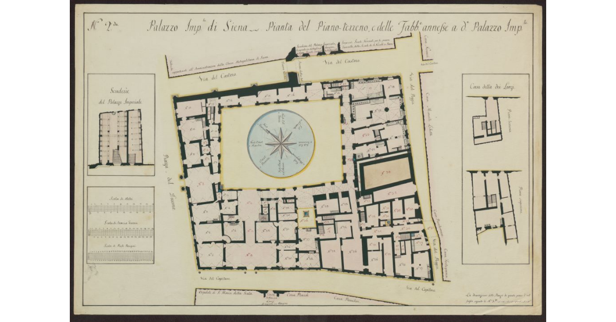 Palazzo Imperiale di Siena. Pianta del piano terreno e delle Fabbriche annesse a detto Palazzo Imp.le