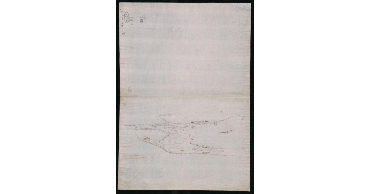 [Veduta a volo di uccello della Val di Magra e della costa verso Spezia]