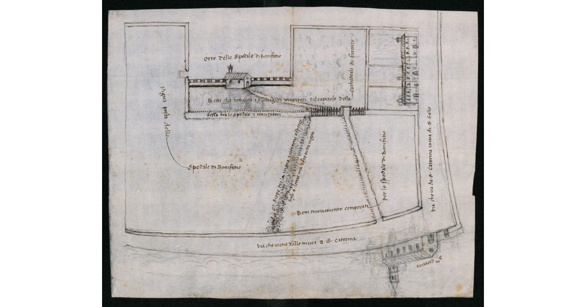 [Pianta dei terreni dell'Ospedale di Bonifazio e di Santa Caterina a Firenze]