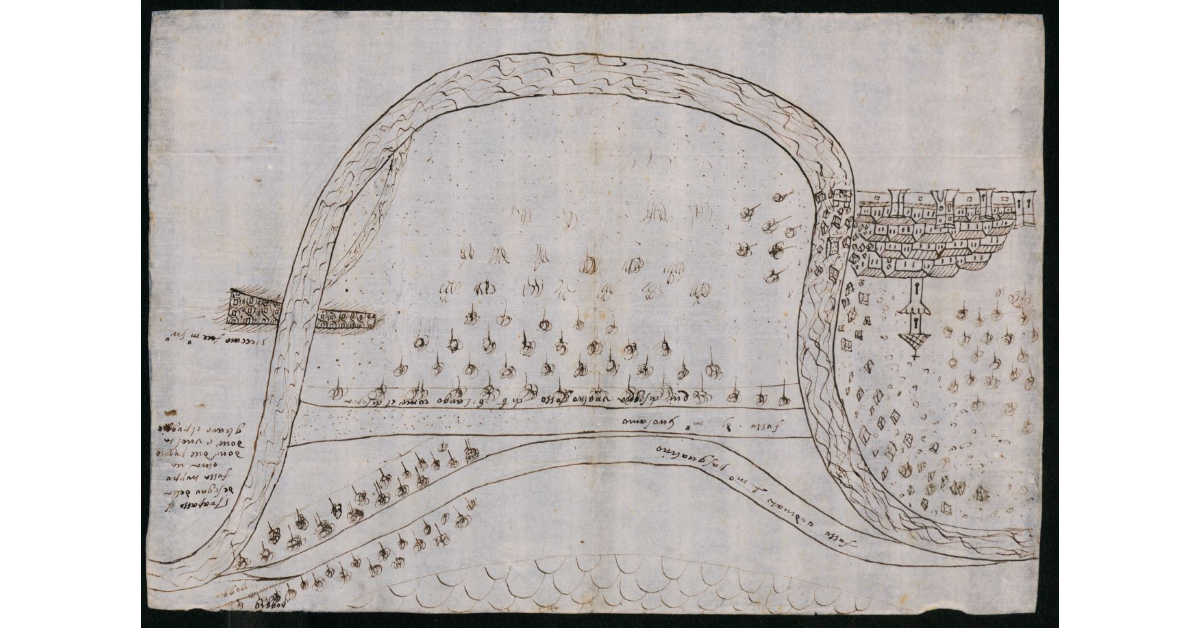 [Pianta di un tratto del fiume Arno presso Montevarchi con lavori di canalizzazione]